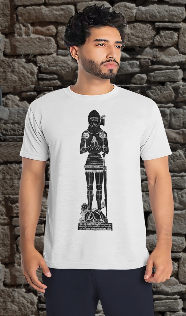 "Brass Rubbing - Sir Ivo Fitzwaryn, Wantage" T-Shirt Unisex (Small, White)