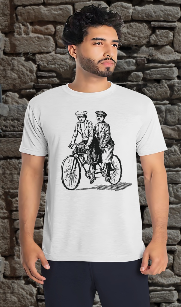 "Tandem Bicycle" T-Shirt Unisex (Small, White)