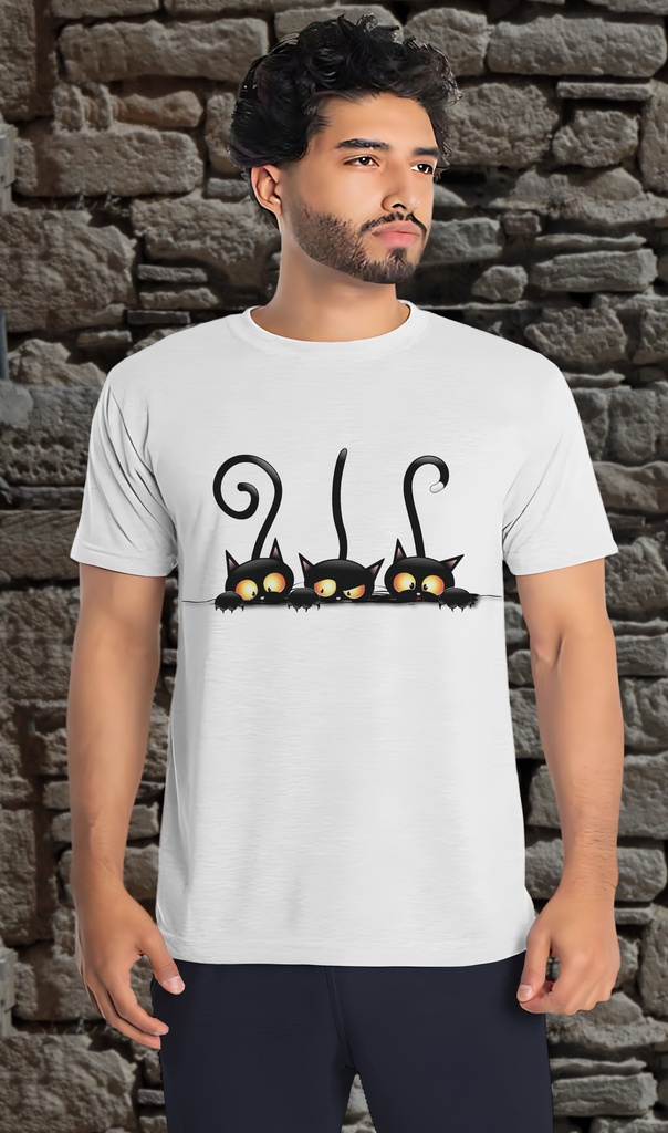 "Cats in Pocket" T-Shirt Unisex (Small, White)