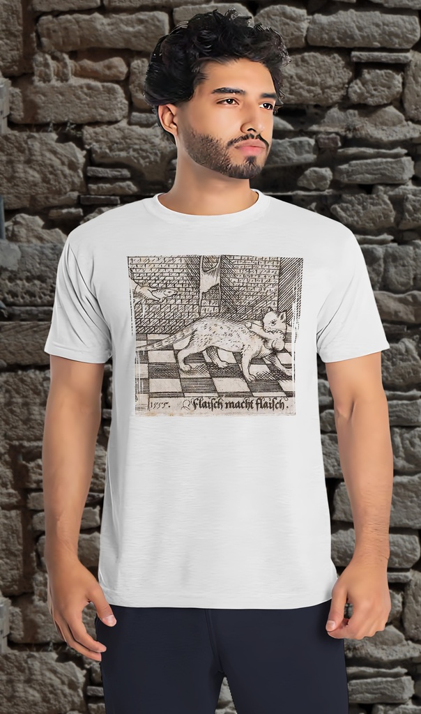 "Cat Medieval" T-Shirt Unisex (Small, White)