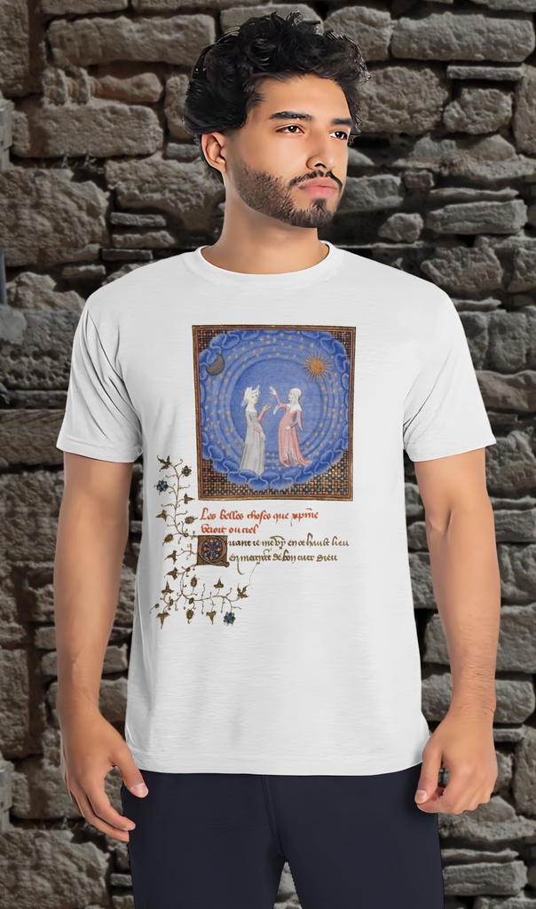 "Pizan Book of Hours Extract - Blessing" T-Shirt Unisex (Small, White)
