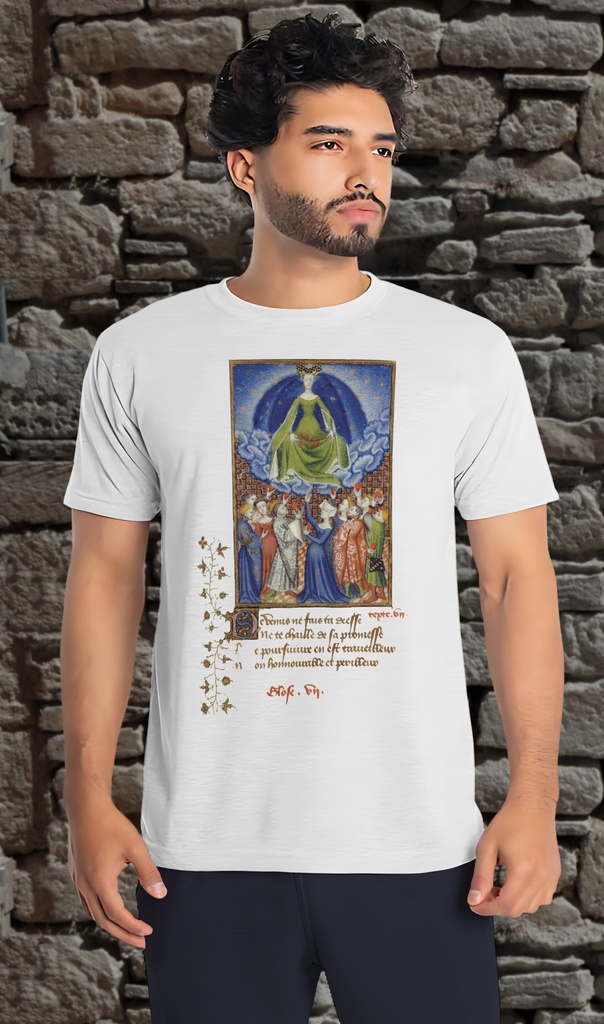 "Pizan Book of Hours Extract - Giving Hearts" T-Shirt Unisex (Small, White)
