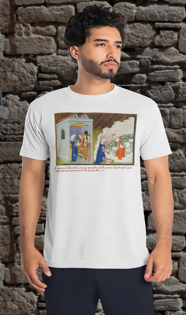 "Pizan Book of Hours Extract - Masons" T-Shirt Unisex (Small, White)