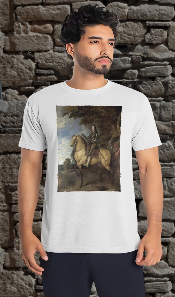 "Charles I - Equestrian Portrait 1637" by Anthonis van Dyck T-Shirt Unisex (Small, White)