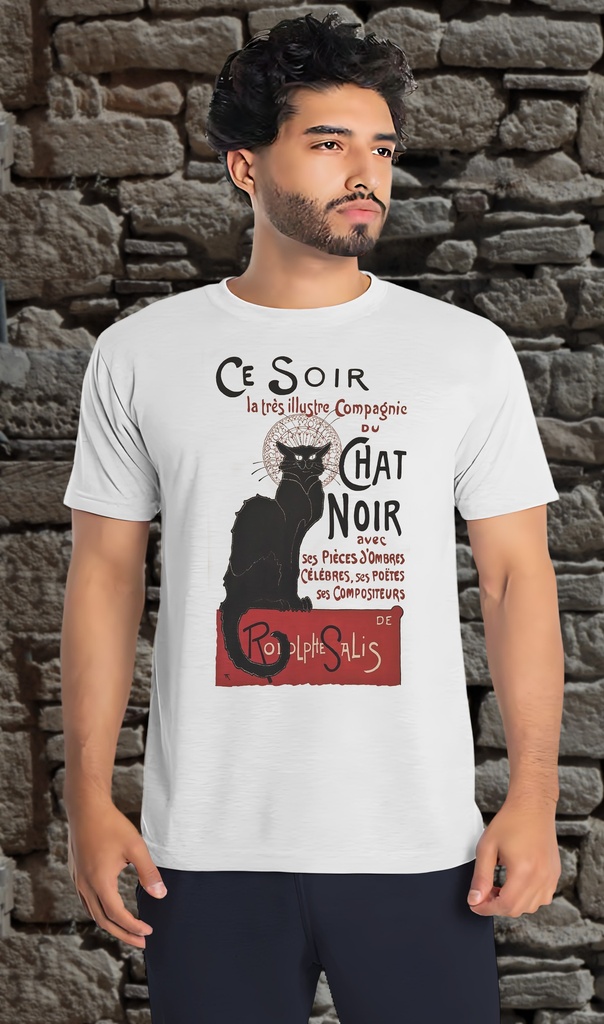 "Chat Noir" Unisex T-Shirt (Small, White)