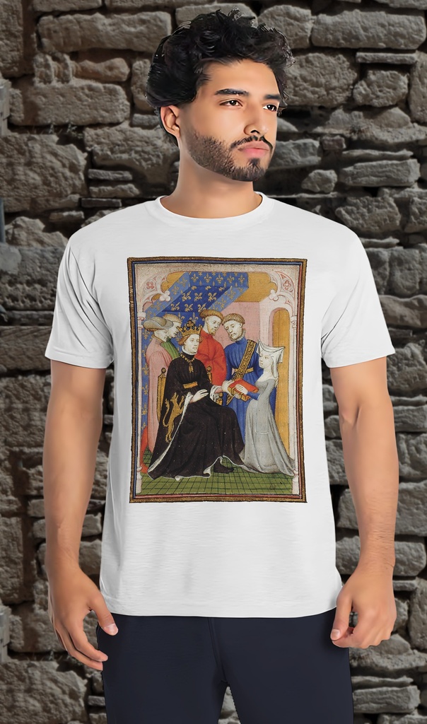 "Pizan Book of Hours Extract - Presentation" Unisex T-Shirt (Small, White)