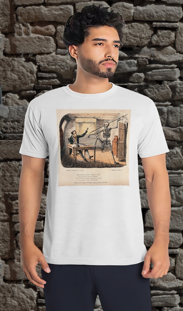 "Death Finds an Author Writing His Life Story" T-Shirt Unisex (Small, White)