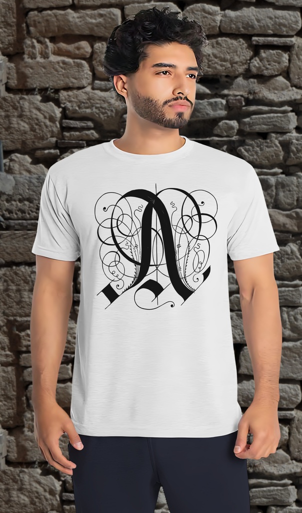 Alphabet "Kunstrichtigesch Filigree Extra" T-Shirt Unisex (Small, White)