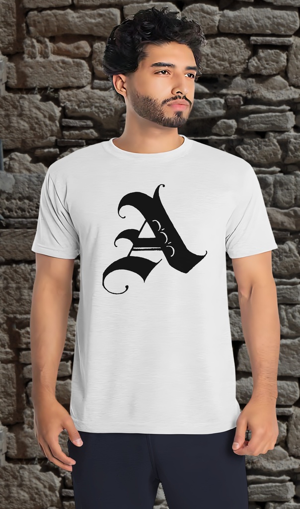 Alphabet "Black Gothic C6" T-Shirt Unisex (Small, White)
