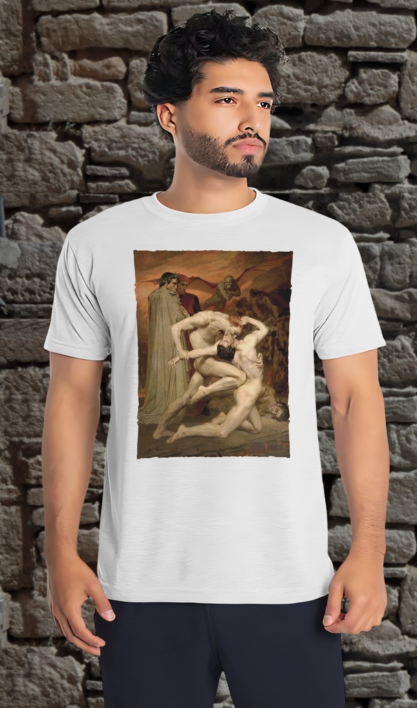 "Dante and Virgile" by William Bouguereau T-Shirt Unisex (Small, White)