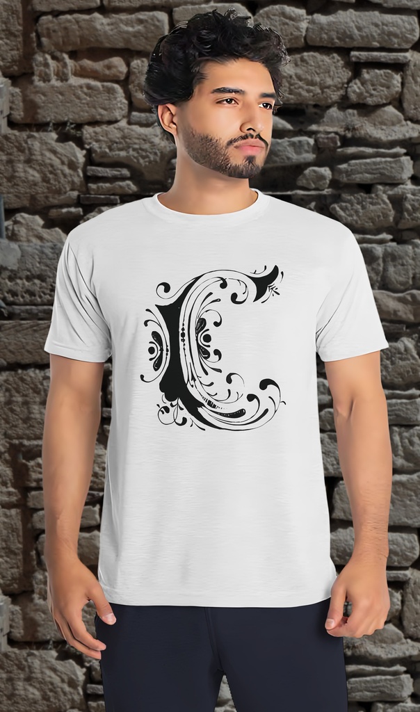 Alphabet "Decorated C" T-Shirt Unisex (Small, White)
