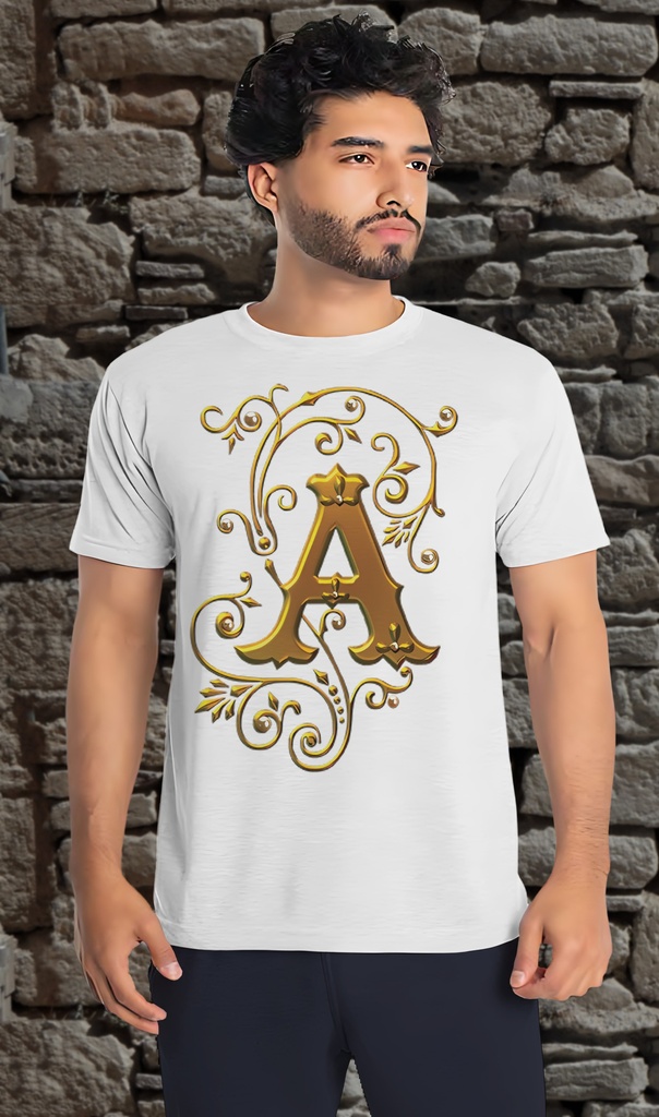 Alphabet "Golden Letters" T-Shirt Unisex (Small, White)
