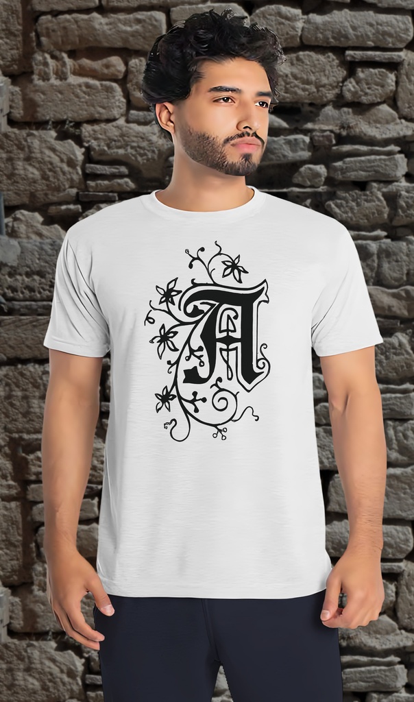 Alphabet "Medieval" T-Shirt Unisex (Small, White)