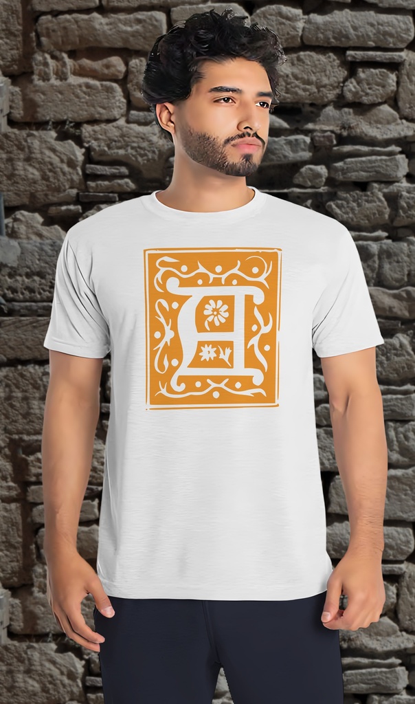 Alphabet "Ornamental Botanical 16th Century" T-Shirt Unisex (Small, White)