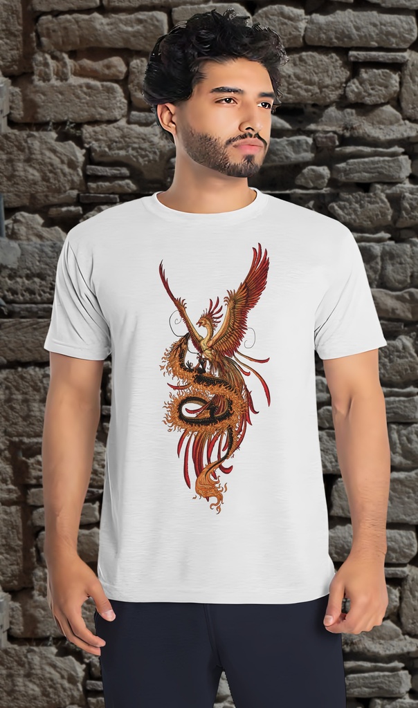 "Phoenix and Dragon" T-Shirt Unisex (Small, White)