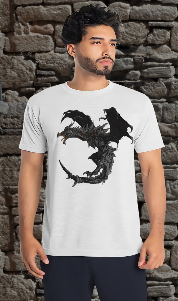 "Dragon Grey Attacking" T-Shirt Unisex (Small, White)