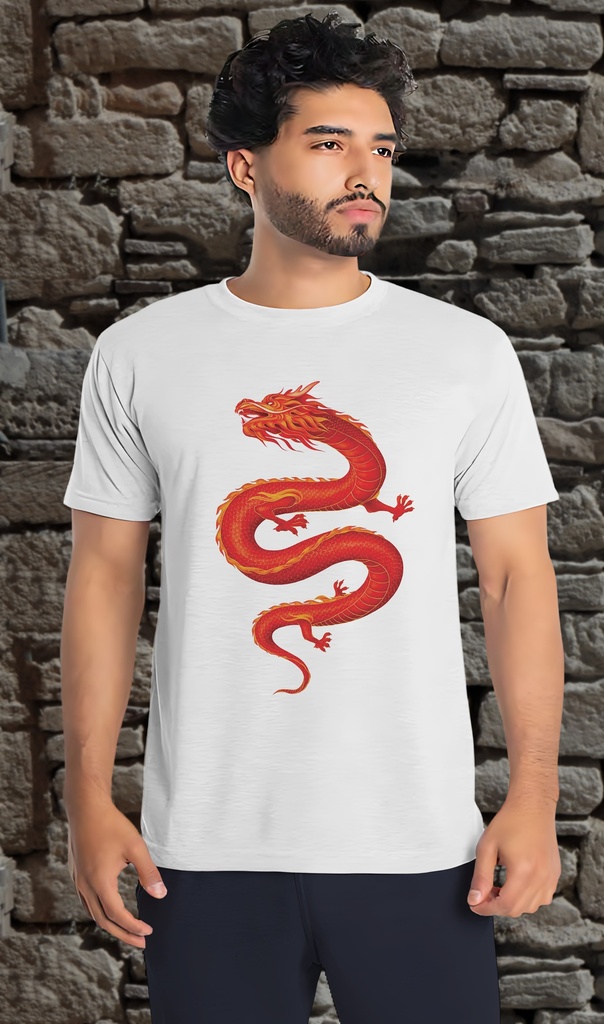 "Chinese Red Dragon" T-Shirt Unisex (Small, White)
