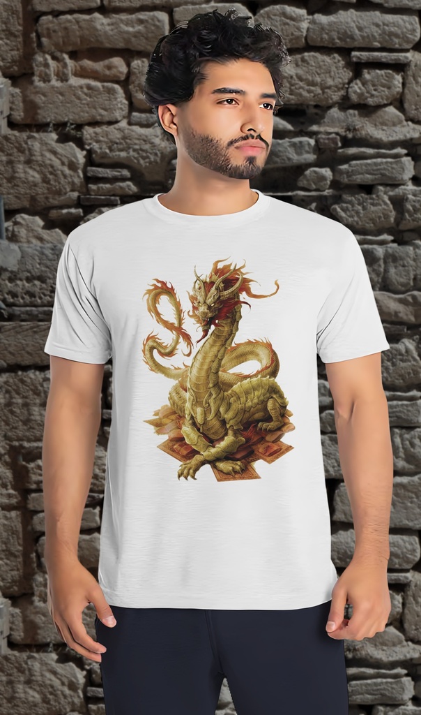 "Dragon and His Treasure" T-Shirt Unisex (Small, White)