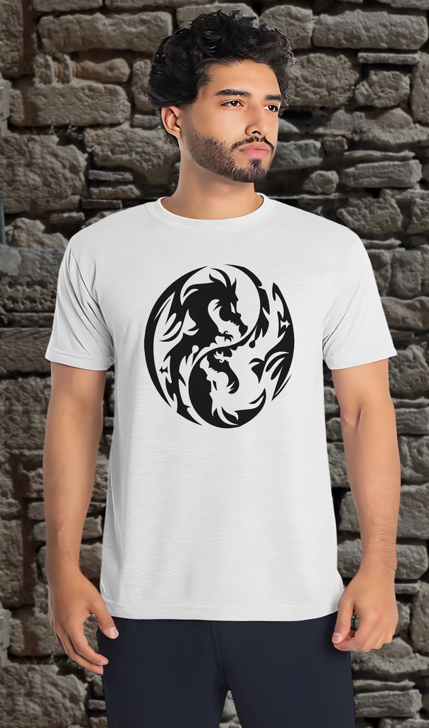 "Dragon Yin and Yang" T-Shirt Unisex (Small, White)