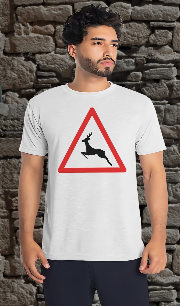 "Warning - Deer" T-Shirt Unisex (Small, White)