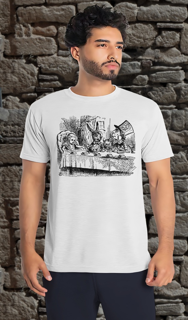 "Alice in Wonderland - The Tea Party" T-Shirt Unisex (Small, White)
