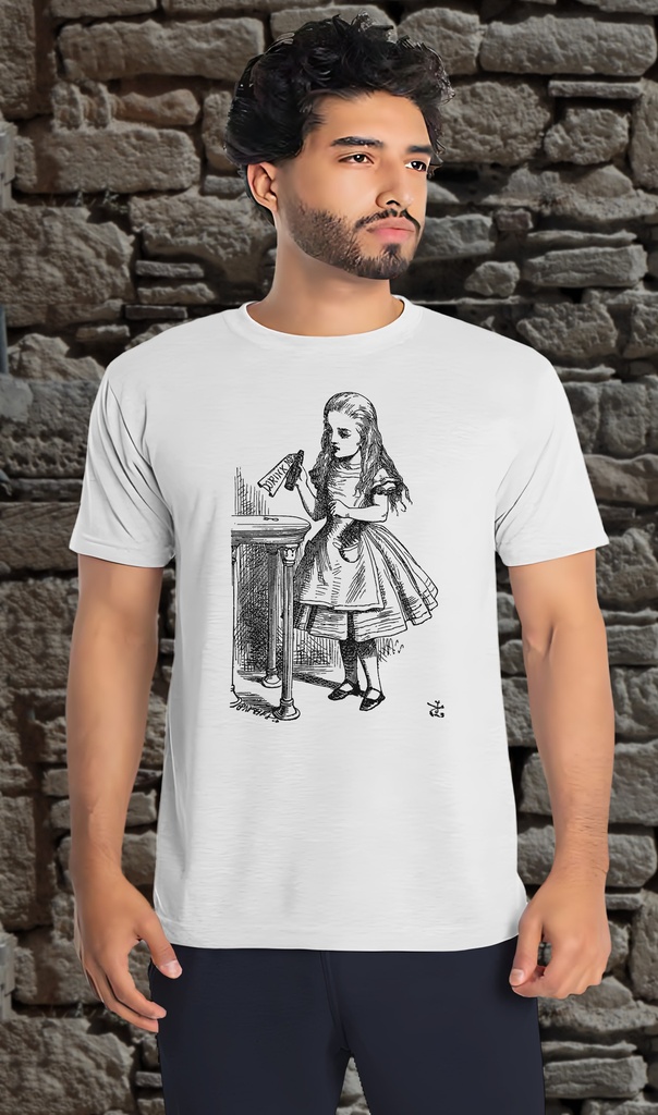 "Alice in Wonderland - Drink Me" T-Shirt Unisex (Small, White)