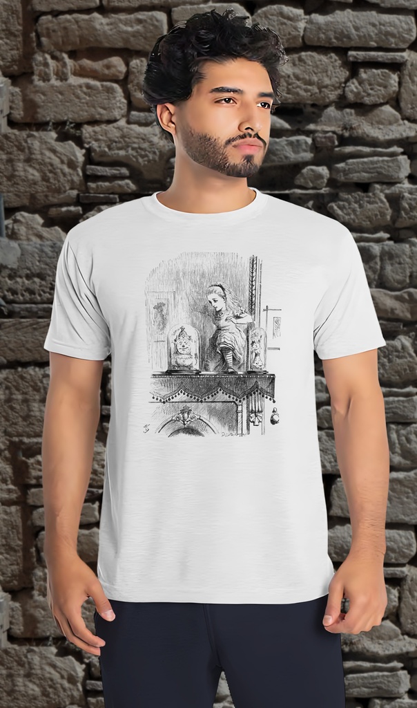 "Alice in Wonderland - Exiting the Mirror" T-Shirt Unisex (Small, White)