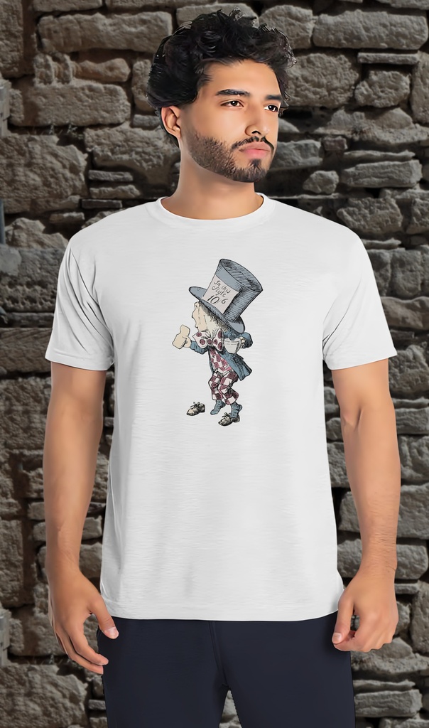 "Alice in Wonderland - Mad Hatter" T-Shirt Unisex (Small, White)