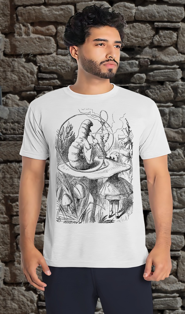 "Alice in Wonderland - Smoking" T-Shirt Unisex (Small, White)
