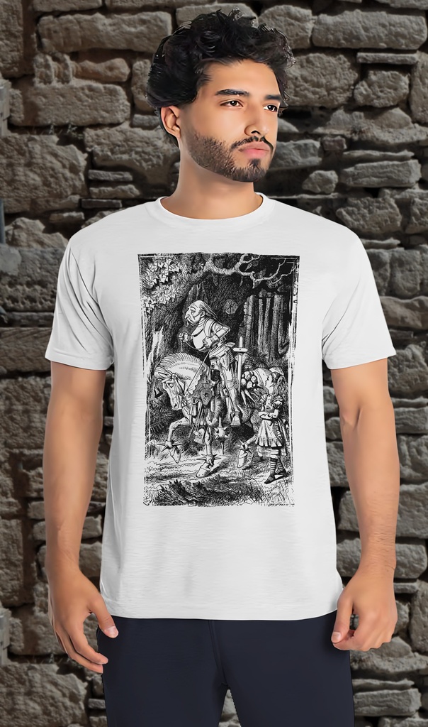 "Alice in Wonderland - With Knight" T-Shirt Unisex (Small, White)