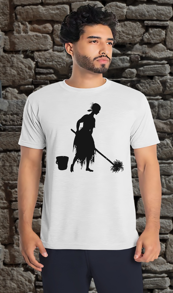 "Cinderella and Mop" T-Shirt Unisex (Small, White)