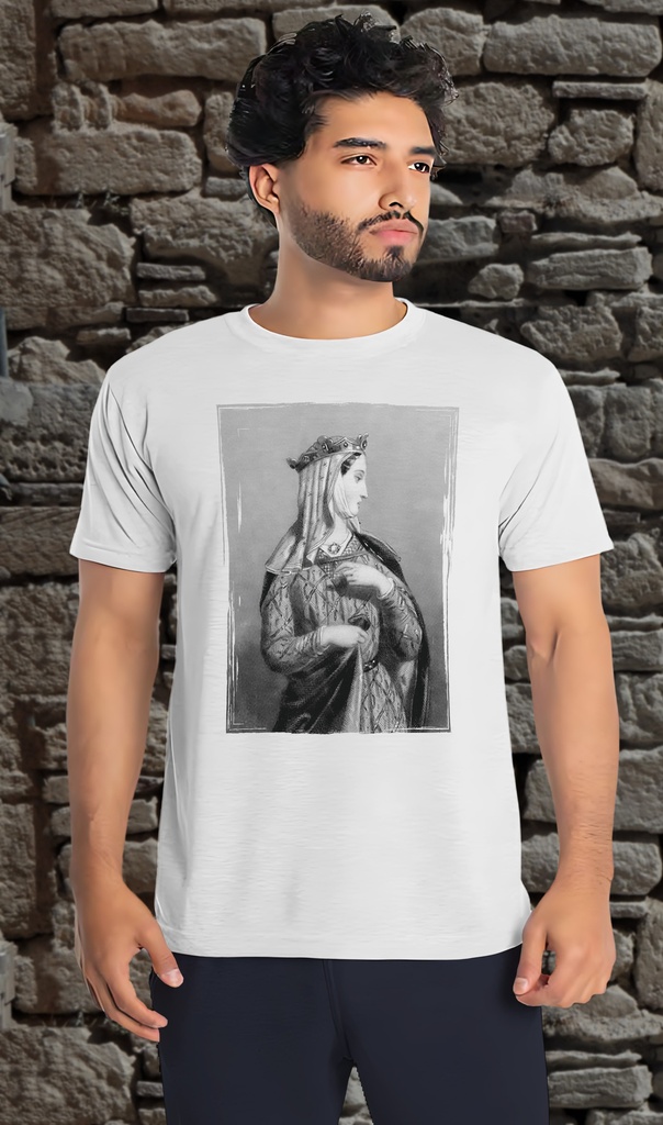 "Eleanor of Aquitaine Woodcut" T-Shirt Unisex (Small, White)