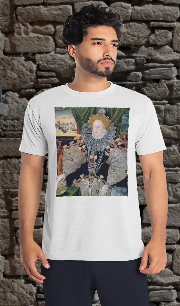 "Elizabeth I - Armada Portrait" T-Shirt Unisex (Small, White)
