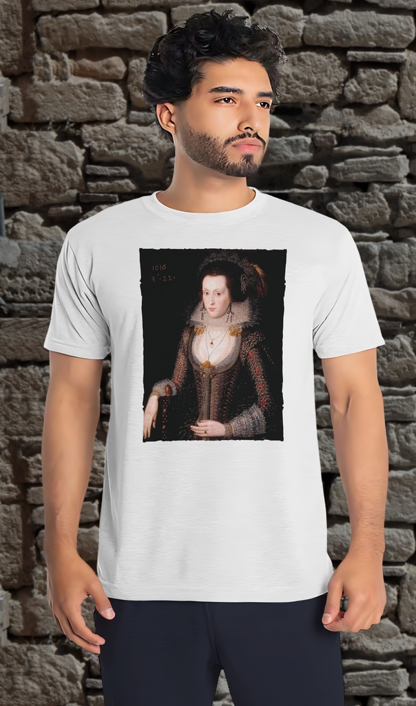 "Elizabeth Poulett" by Robert Peake 1616 T-Shirt Unisex (Small, White)
