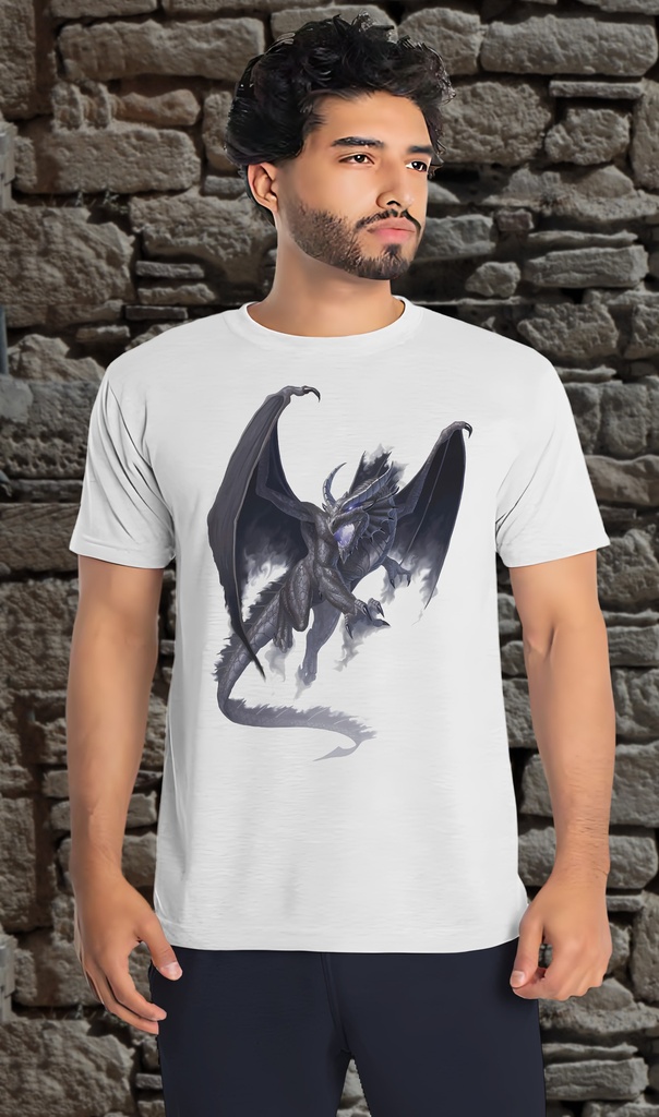 "Fantasy Dragon 2" T-Shirt Unisex (Small, White)