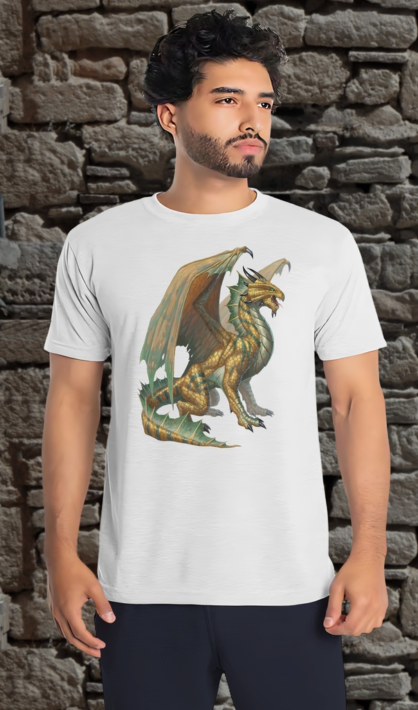 "Fantasy Dragon 3" T-Shirt Unisex (Small, White)