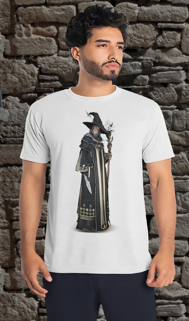 "Fantasy Wizzard" T-Shirt Unisex (Small, White)