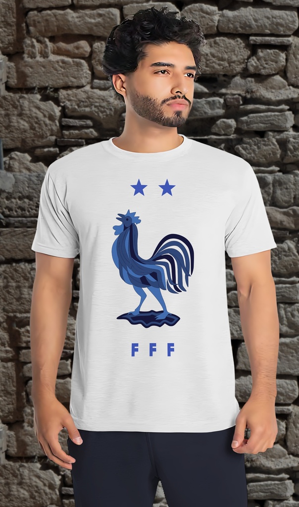 "France Coq Blue" T-Shirt Unisex (Small, White)