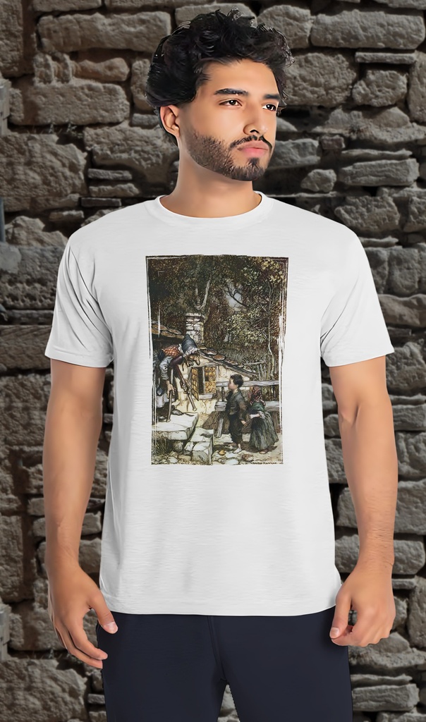 "Hansel and Gretel - Colour" by Arthur Rackham T-Shirt Unisex (Small, White)