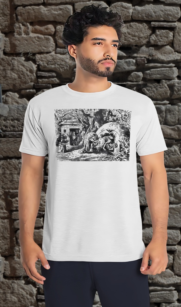 "Hansel and Gretel - Defeating the Witch" T-Shirt Unisex (Small, White)