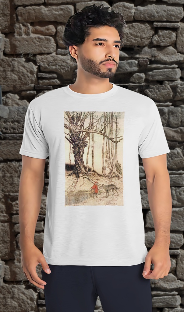 "Little Red Riding Hood" by Arthur Rackham T-Shirt Unisex (Small, White)
