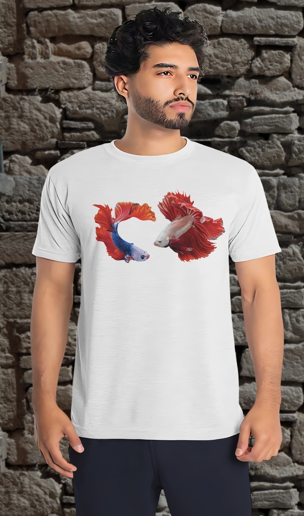 "Siamese Fighting Fish" Unisex T-Shirt (Small, White)
