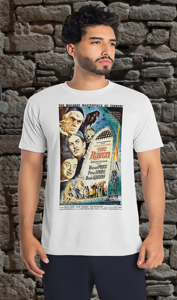 "Edgar Allan Poe - The Raven Movie Poster" Unisex T-Shirt (Small, White)