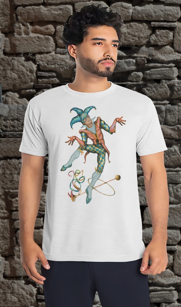 "Harlequin Illustration" T-Shirt Unisex (Small, White)