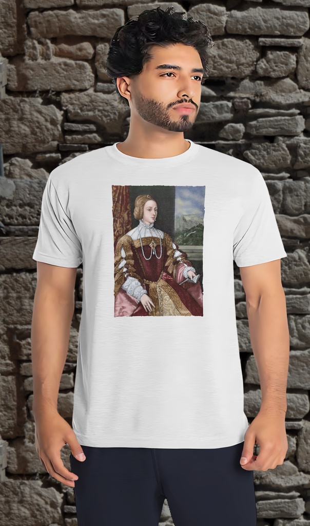 "Isabella of Portugal 1503-1539 Coloured Engraving from Portrait" T-Shirt Unisex (Small, White)