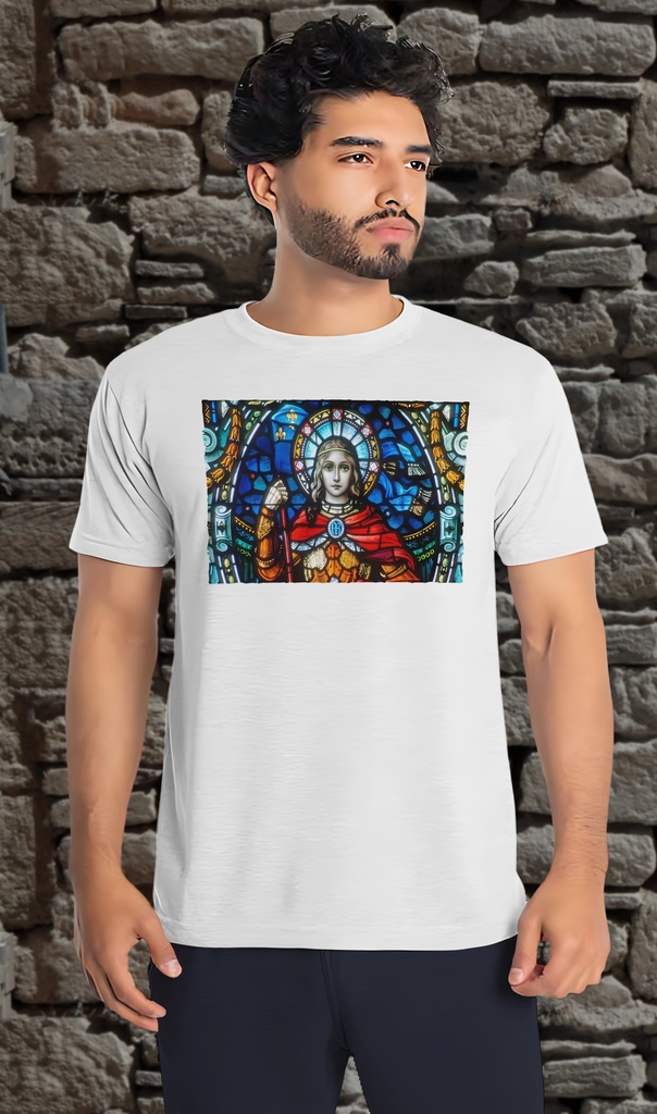 "Joan of Arc - Stained Glasss" T-Shirt Unisex (Small, White)