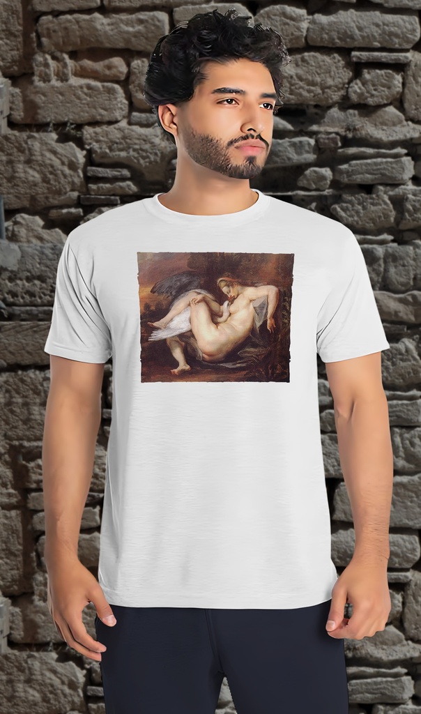 "Leda and the Swan" by Peter Paul Rubens T-Shirt Unisex (Small, White)