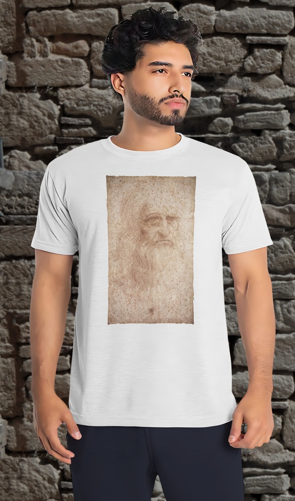 "Self Portrait" by Leonardo Da Vinci T-Shirt Unisex (Small, White)