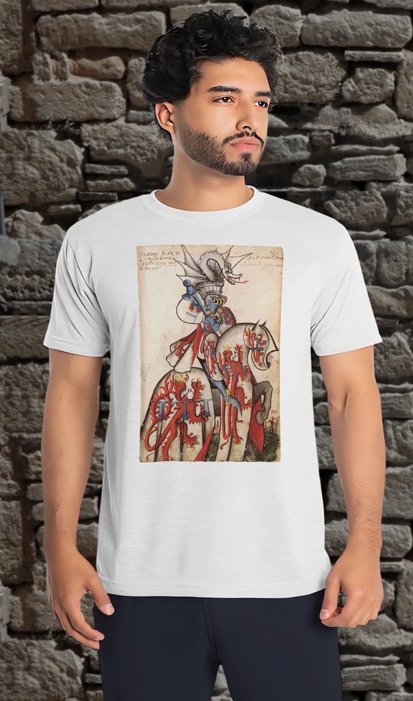 "Grand Armorial of the Golden Fleece - Jean de Luxembourg" T-Shirt Unisex (Small, White)