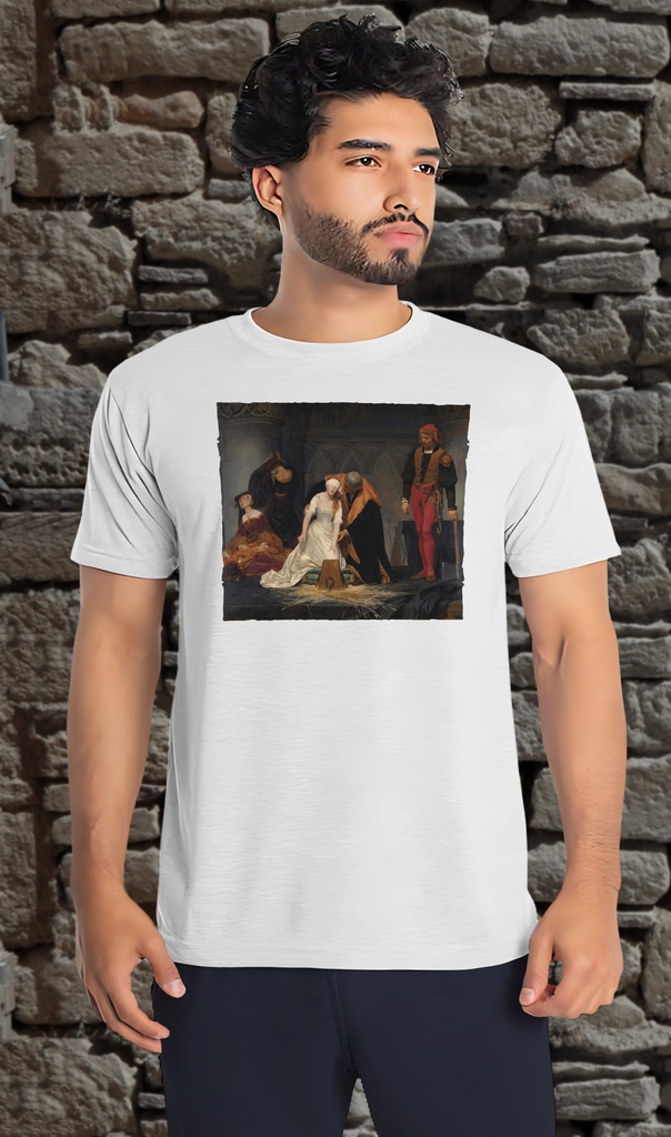 "The Execution of Lady Jane Grey" by Paul Delaroche T-Shirt Unisex (Small, White)